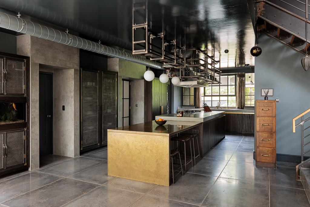 Kitchen viewed from the dining area showing open-plan layout
